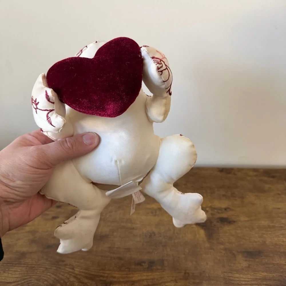 Vintage Marcel Shurman Frog Prince Plush Embroidered with Velvet Heart